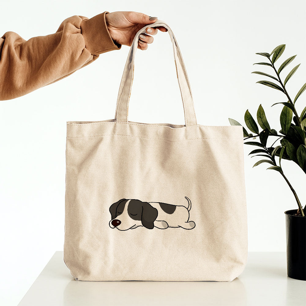 Sleepy Lazy Dog English Pointer Black Totes at $22.95 found at Personalizedpetlovergifts