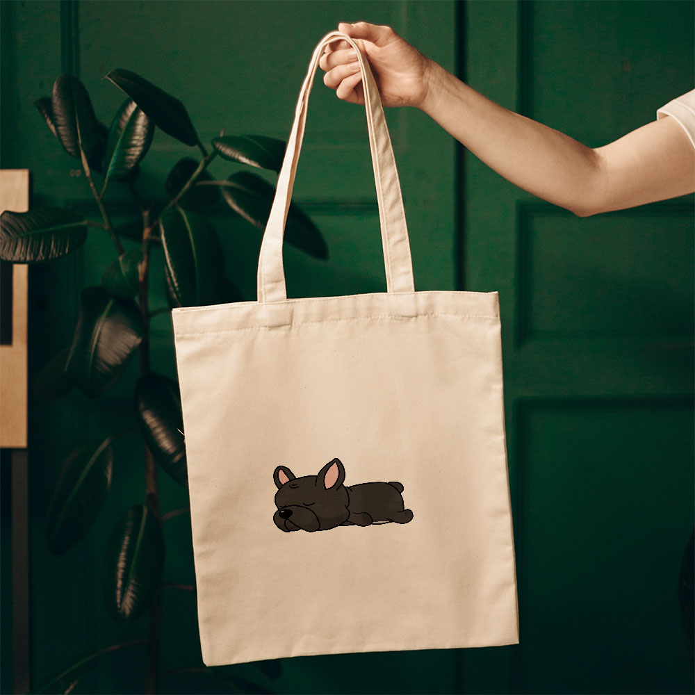 Sleepy Lazy Dog French Bulldog Black Totes at $22.95 found at Personalizedpetlovergifts