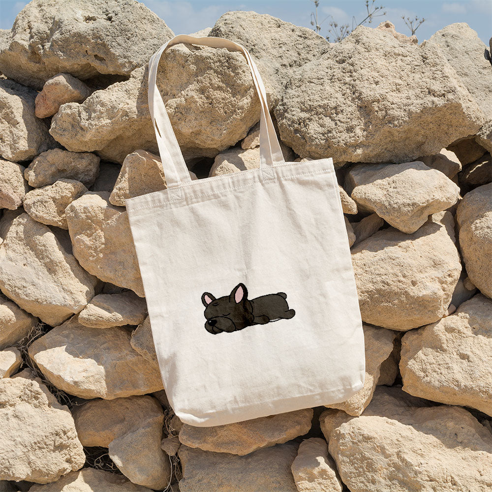 Sleepy Lazy Dog French Bulldog Black Totes at $22.95 found at Personalizedpetlovergifts