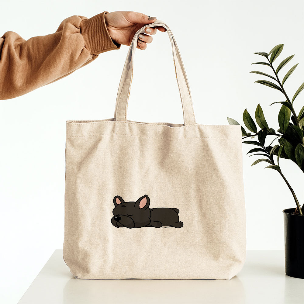 Sleepy Lazy Dog French Bulldog Black Totes at $22.95 found at Personalizedpetlovergifts