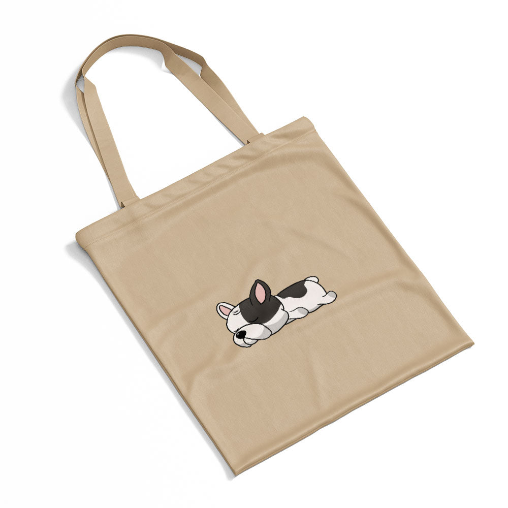 Sleepy Lazy Dog French Bulldog Brindle Pied Totes at $22.95 found at Personalizedpetlovergifts