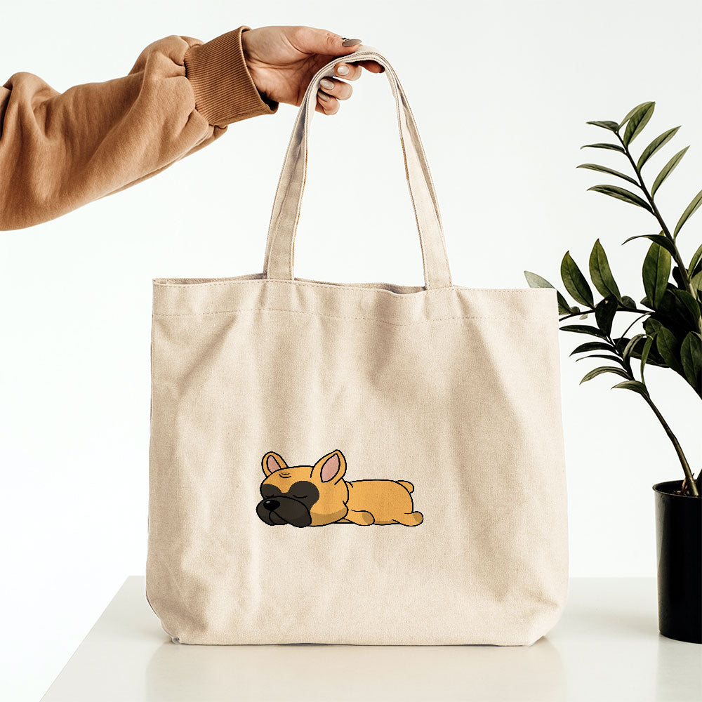 Sleepy Lazy Dog French Bulldog Gold Totes at $22.95 found at Personalizedpetlovergifts