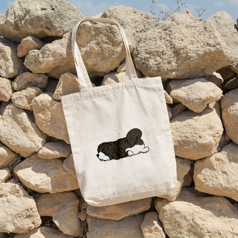 Sleepy Lazy Dog Lhasa Apso Black Totes at $22.95 found at Personalizedpetlovergifts