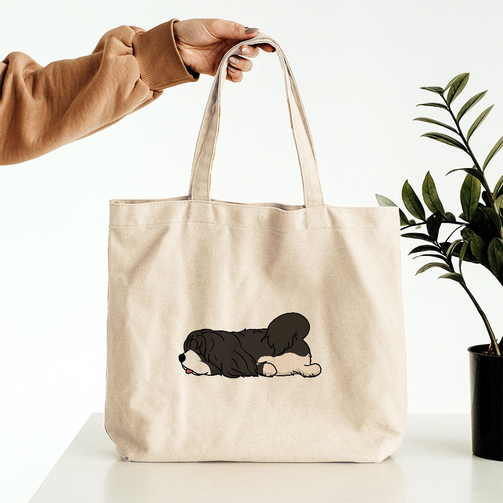 Sleepy Lazy Dog Lhasa Apso Black Totes at $22.95 found at Personalizedpetlovergifts