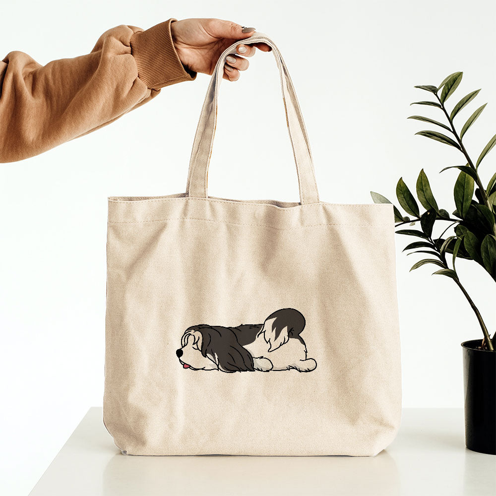 Sleepy Lazy Dog Lhasa Apso Blue Totes at $22.95 found at Personalizedpetlovergifts