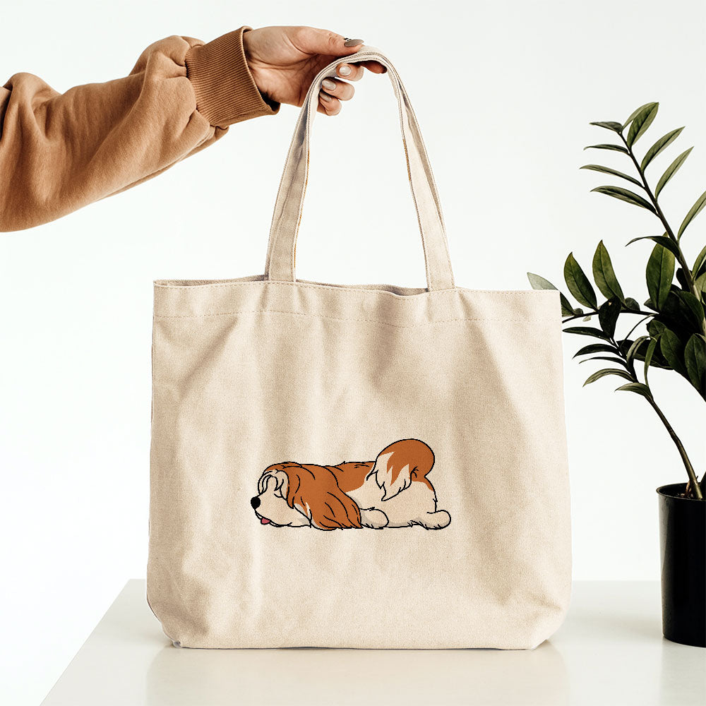 Sleepy Lazy Dog Lhasa Apso Brown Totes at $22.95 found at Personalizedpetlovergifts