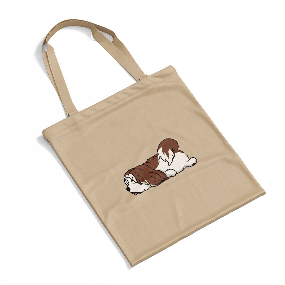 Sleepy Lazy Dog Lhasa Apso Red Totes at $22.95 found at Personalizedpetlovergifts