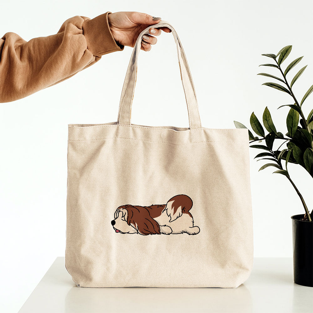 Sleepy Lazy Dog Lhasa Apso Red Totes at $22.95 found at Personalizedpetlovergifts