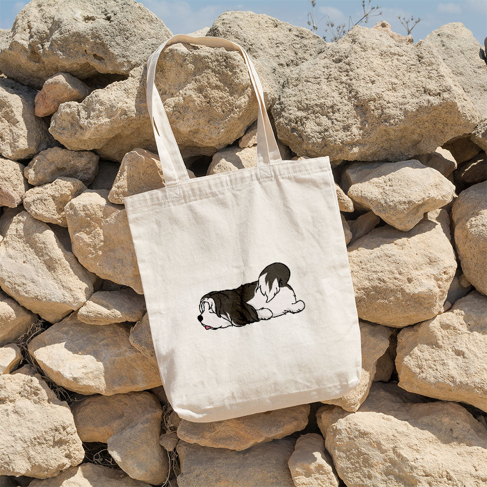 Sleepy Lazy Dog Lhasa Apso White Black Totes at $22.95 found at Personalizedpetlovergifts