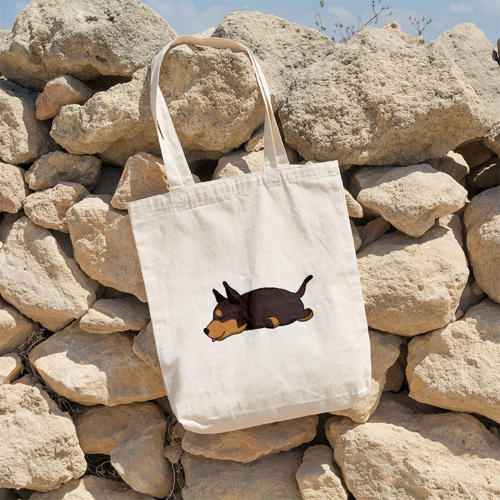 Sleepy Lazy Dog Miniature Pinscher Black Totes at $22.95 found at Personalizedpetlovergifts