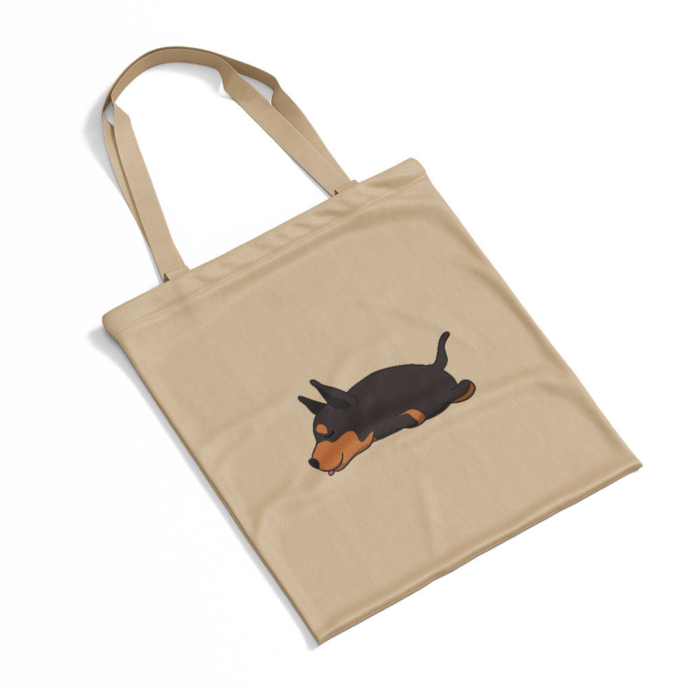 Sleepy Lazy Dog Miniature Pinscher Black Totes at $22.95 found at Personalizedpetlovergifts