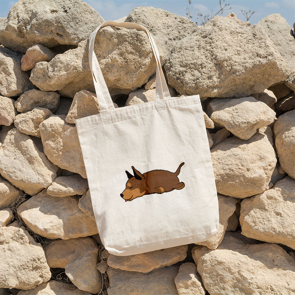 Sleepy Lazy Dog Miniature Pinscher Choco Totes at $22.95 found at Personalizedpetlovergifts