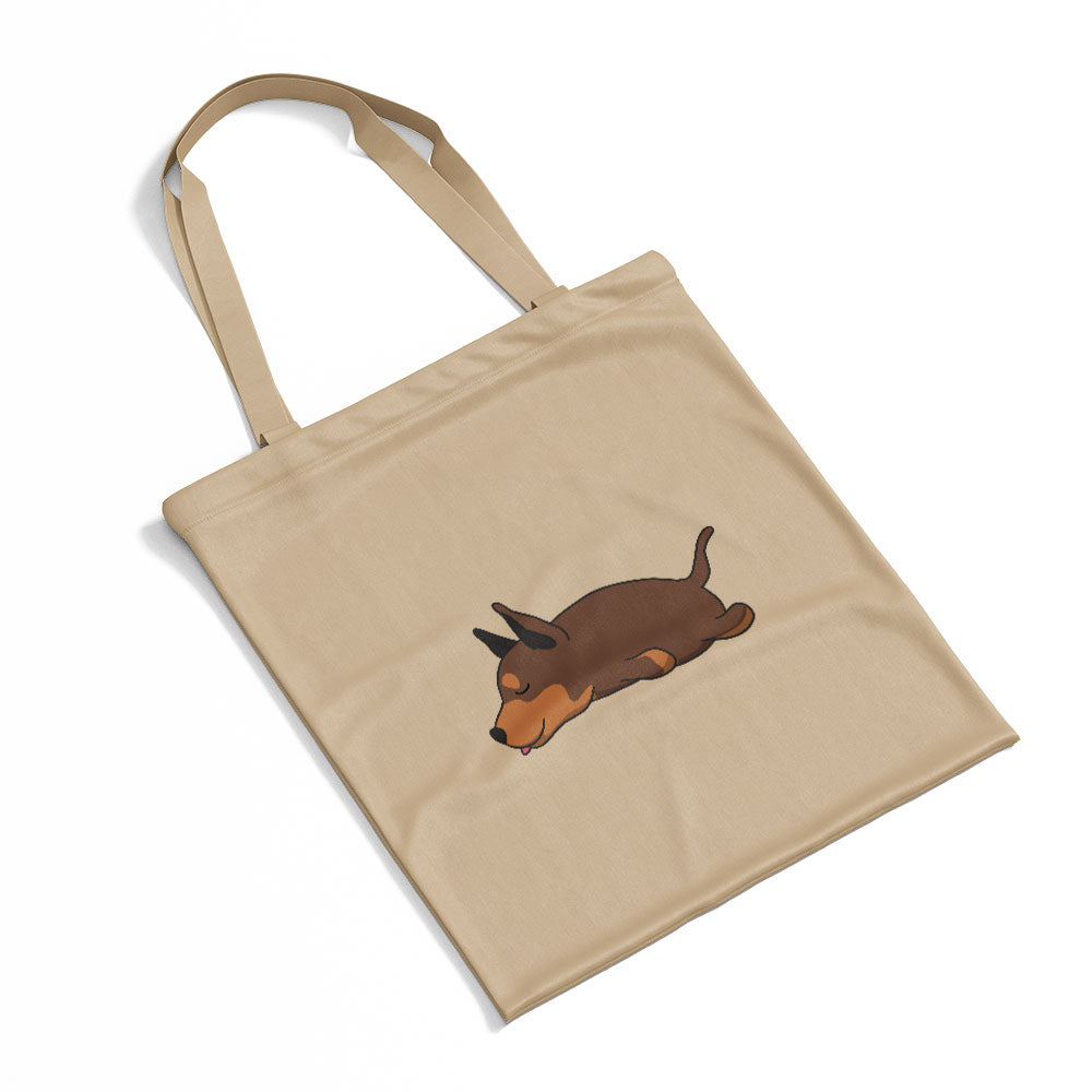 Sleepy Lazy Dog Miniature Pinscher Choco Totes at $22.95 found at Personalizedpetlovergifts