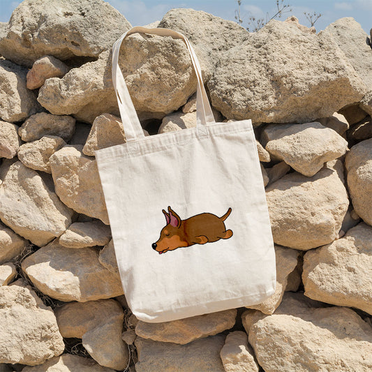 Sleepy Lazy Dog Miniature Pinscher Red Totes at $22.95 found at Personalizedpetlovergifts