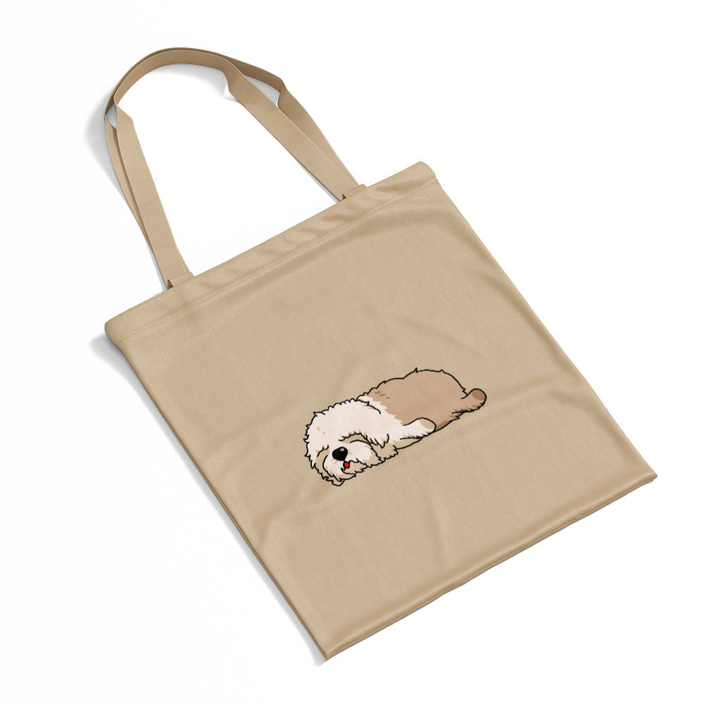 Sleepy Lazy Dog Old English Sheepdog Tan Totes at $22.95 found at Personalizedpetlovergifts