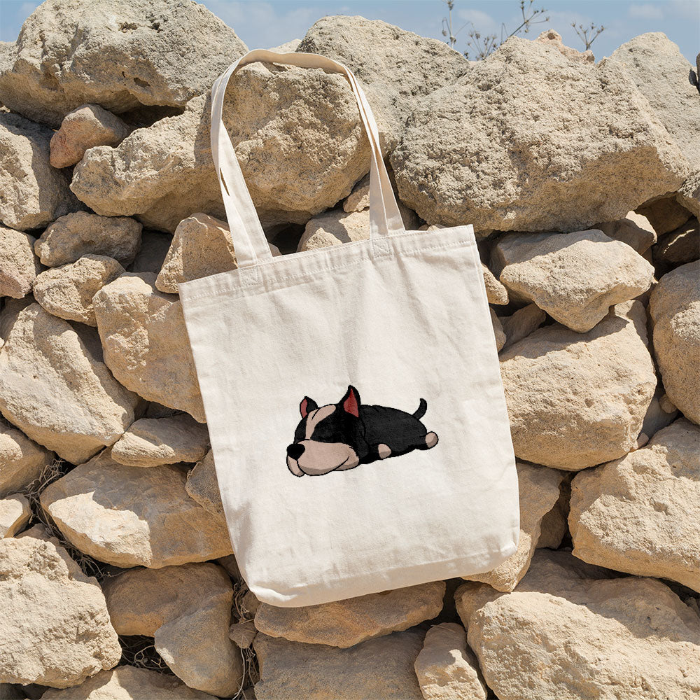 Sleepy Lazy Dog Pitbull Black Tan Totes at $22.95 found at Personalizedpetlovergifts