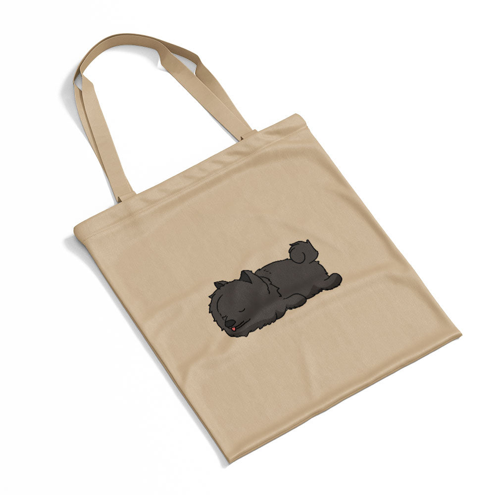 Sleepy Lazy Dog Pomeranian Black Tan Totes at $22.95 found at Personalizedpetlovergifts