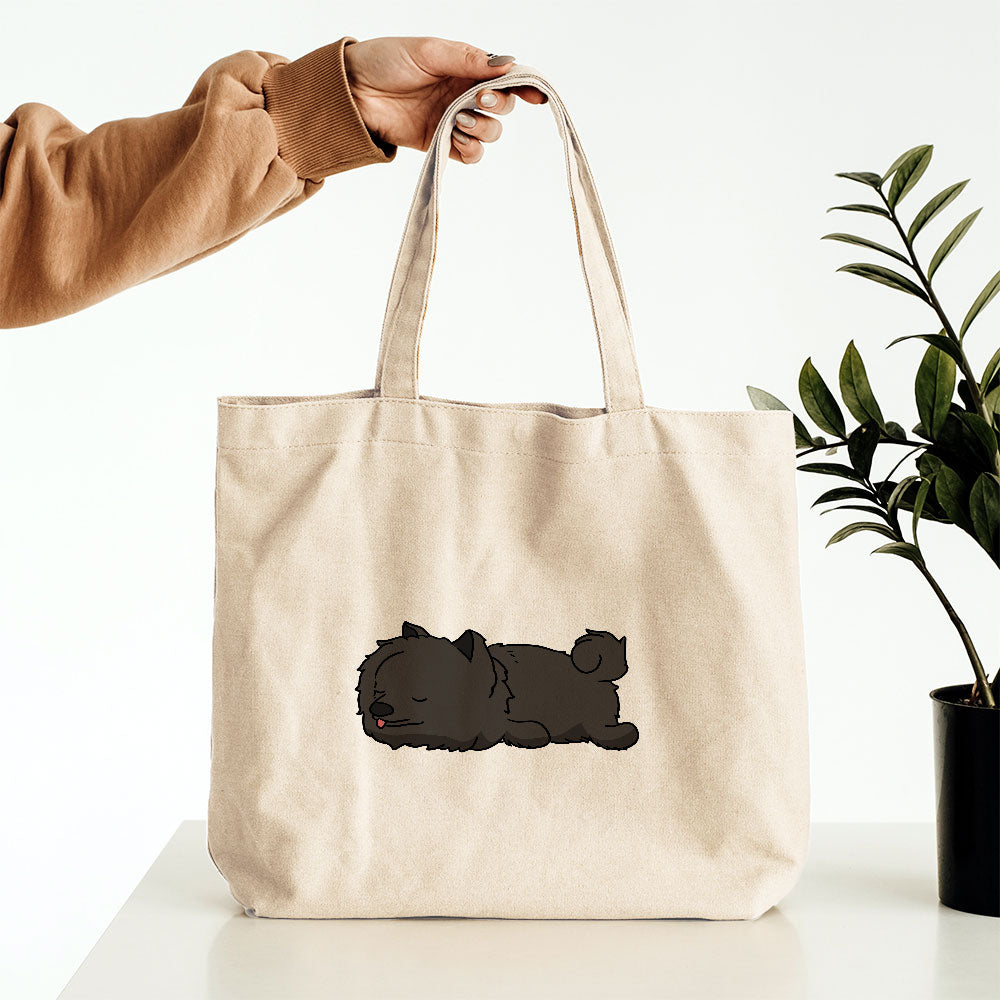 Sleepy Lazy Dog Pomeranian Black Tan Totes at $22.95 found at Personalizedpetlovergifts