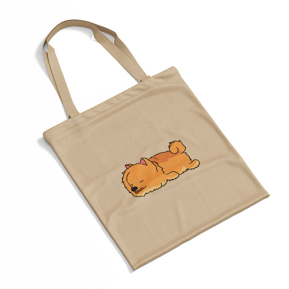 Sleepy Lazy Dog Pomeranian Red Tan Totes at $22.95 found at Personalizedpetlovergifts