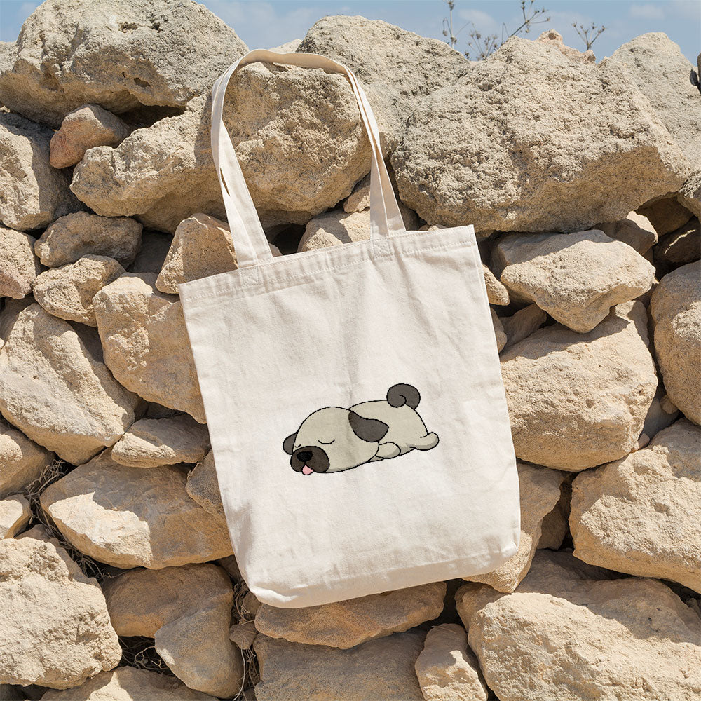 Sleepy Lazy Dog Pug Silver Totes at $22.95 found at Personalizedpetlovergifts