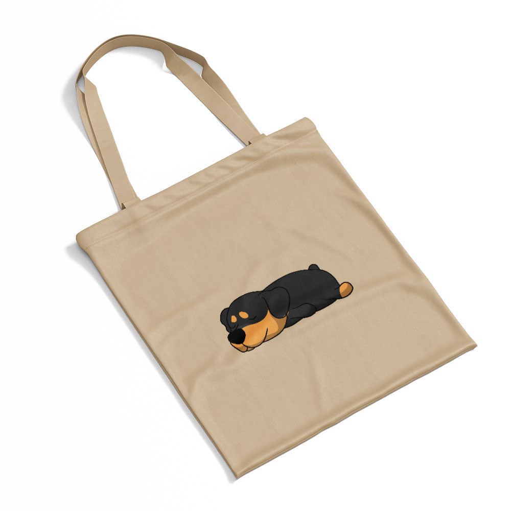 Sleepy Lazy Dog Rottweiler Black Tan Totes at $22.95 found at Personalizedpetlovergifts