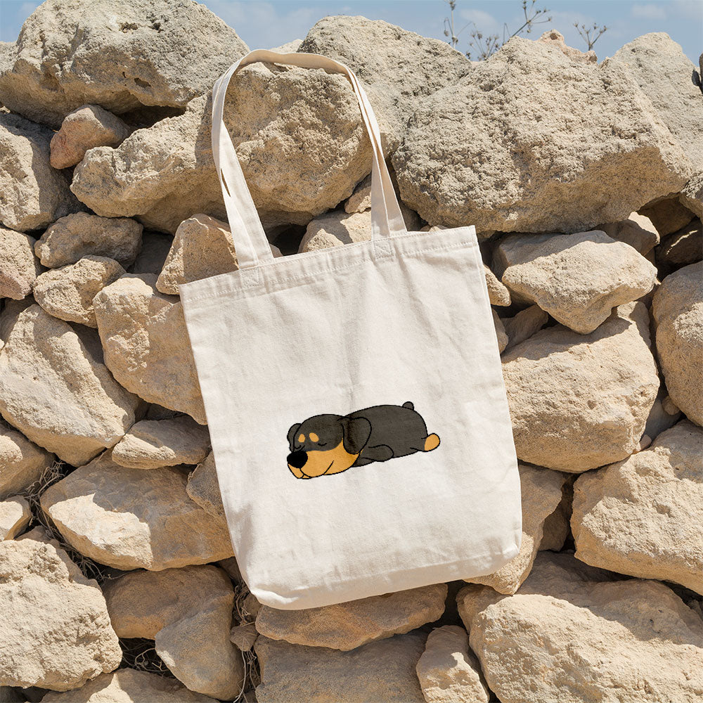 Sleepy Lazy Dog Rottweiler Grey Tan Totes at $22.95 found at Personalizedpetlovergifts