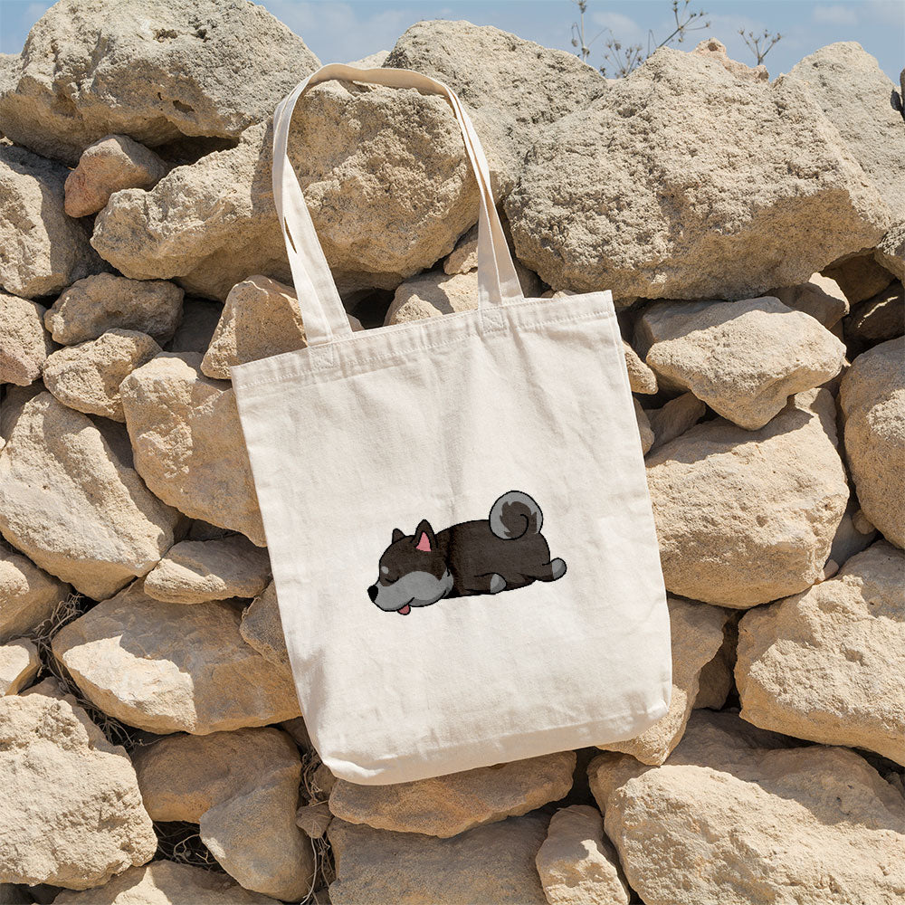 Sleepy Lazy Dog Shiba Inu Black Tan Totes at $22.95 found at Personalizedpetlovergifts