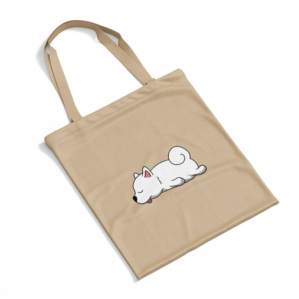 Sleepy Lazy Dog Shiba Inu Cream Totes at $22.95 found at Personalizedpetlovergifts