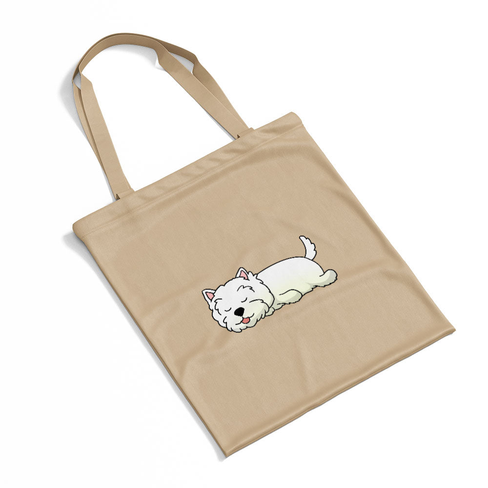 Sleepy Lazy Dog Westie Light Yellow Totes at $22.95 found at Personalizedpetlovergifts