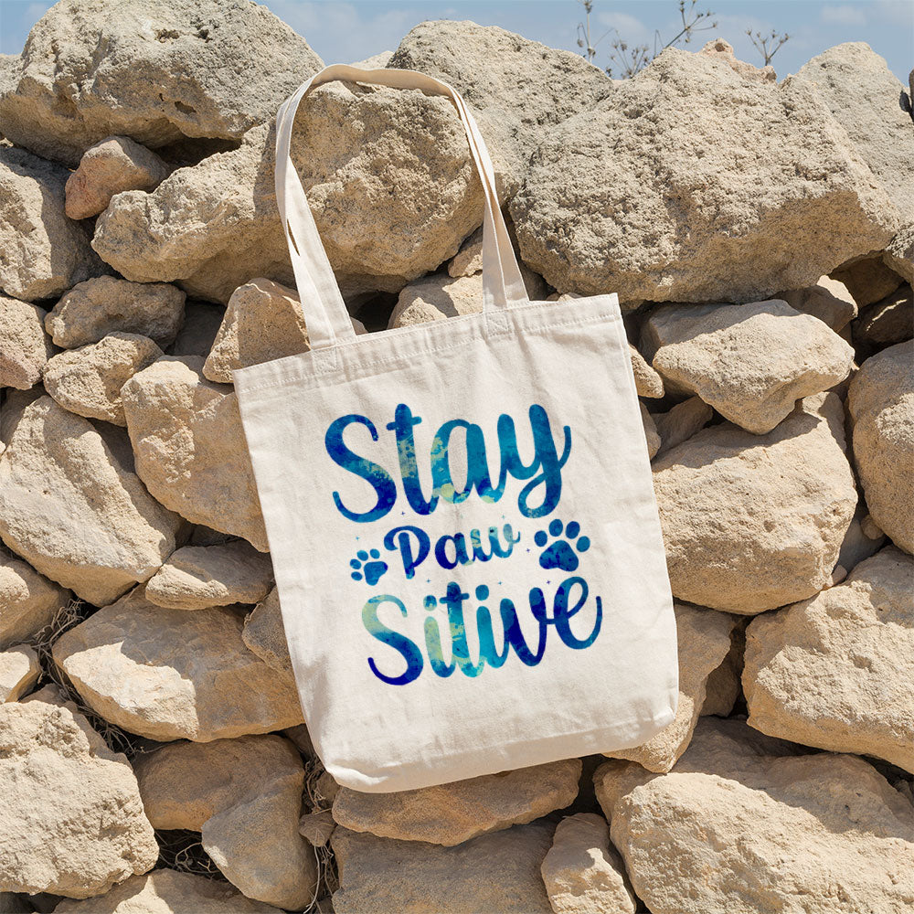 Staw Paw Sitive With Blue Paint Font Totes at $22.95 found at Personalizedpetlovergifts