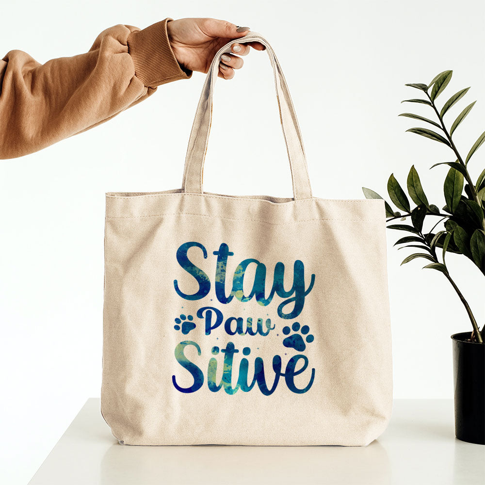 Staw Paw Sitive With Blue Paint Font Totes at $22.95 found at Personalizedpetlovergifts