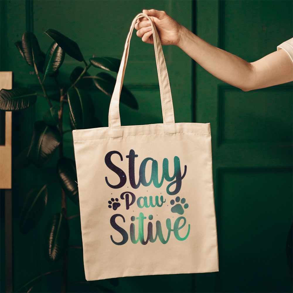 Staw Paw Sitive With Green Galaxy Font Totes at $22.95 found at Personalizedpetlovergifts