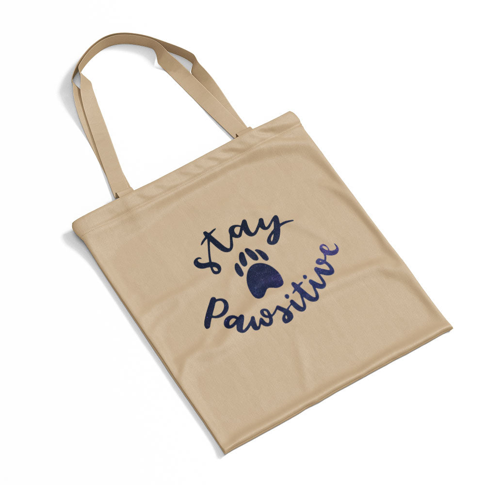 Stay Pawsitive With Paws With Green Galaxy Font Totes at $22.95 found at Personalizedpetlovergifts