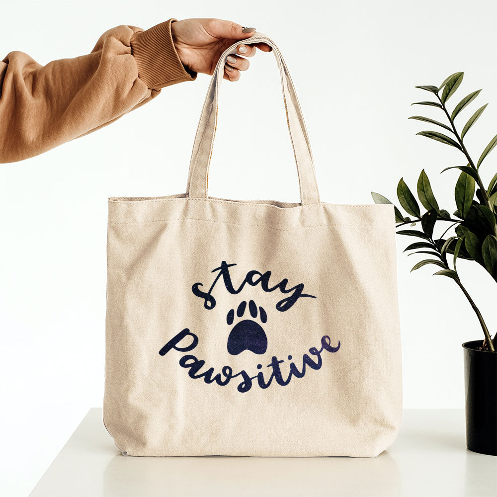 Stay Pawsitive With Paws With Green Galaxy Font Totes at $22.95 found at Personalizedpetlovergifts