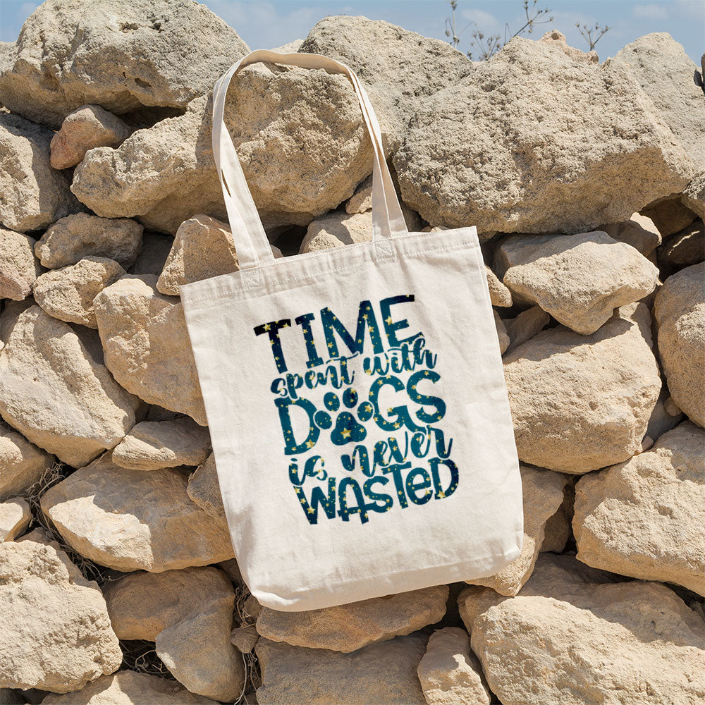 Time Spent WIth Dogs Is Never Wasted With Star Font Totes at $22.95 found at Personalizedpetlovergifts