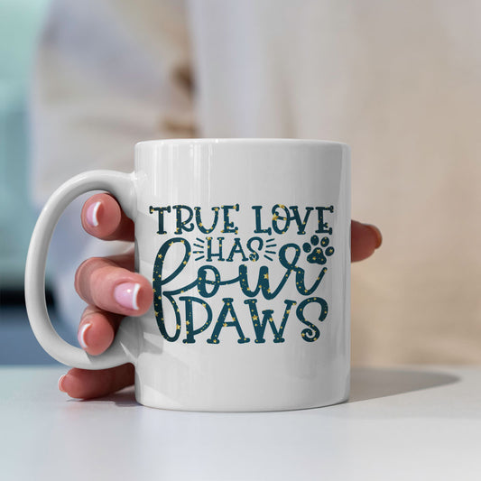 True Love Has Fours Paws with star font Mugs at $13.95 found at Personalizedpetlovergifts