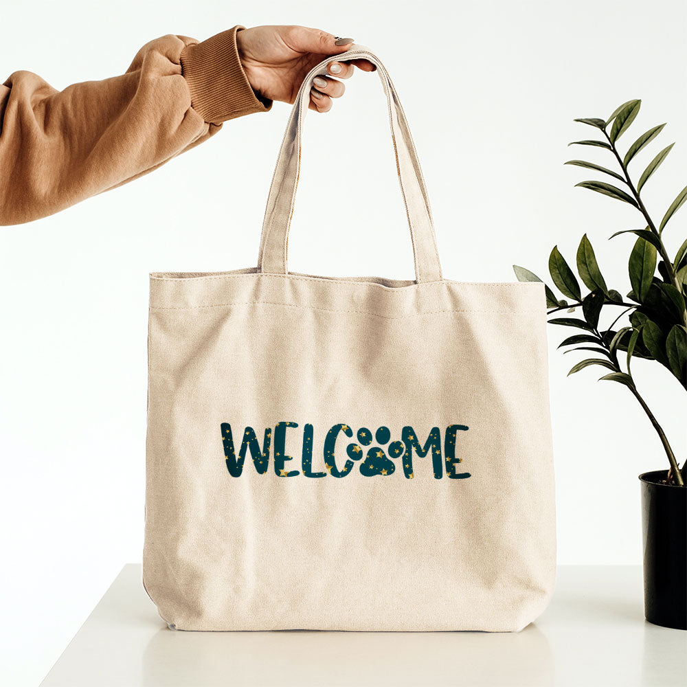 Welcome Paw With Star Font Totes at $22.95 found at Personalizedpetlovergifts