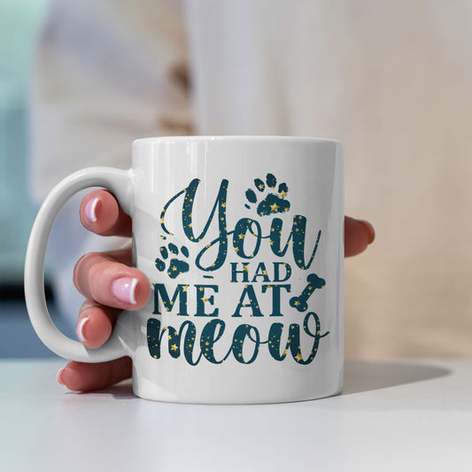 You Had Me At Meow In Star Pattern Mug at $13.95 found at Personalizedpetlovergifts