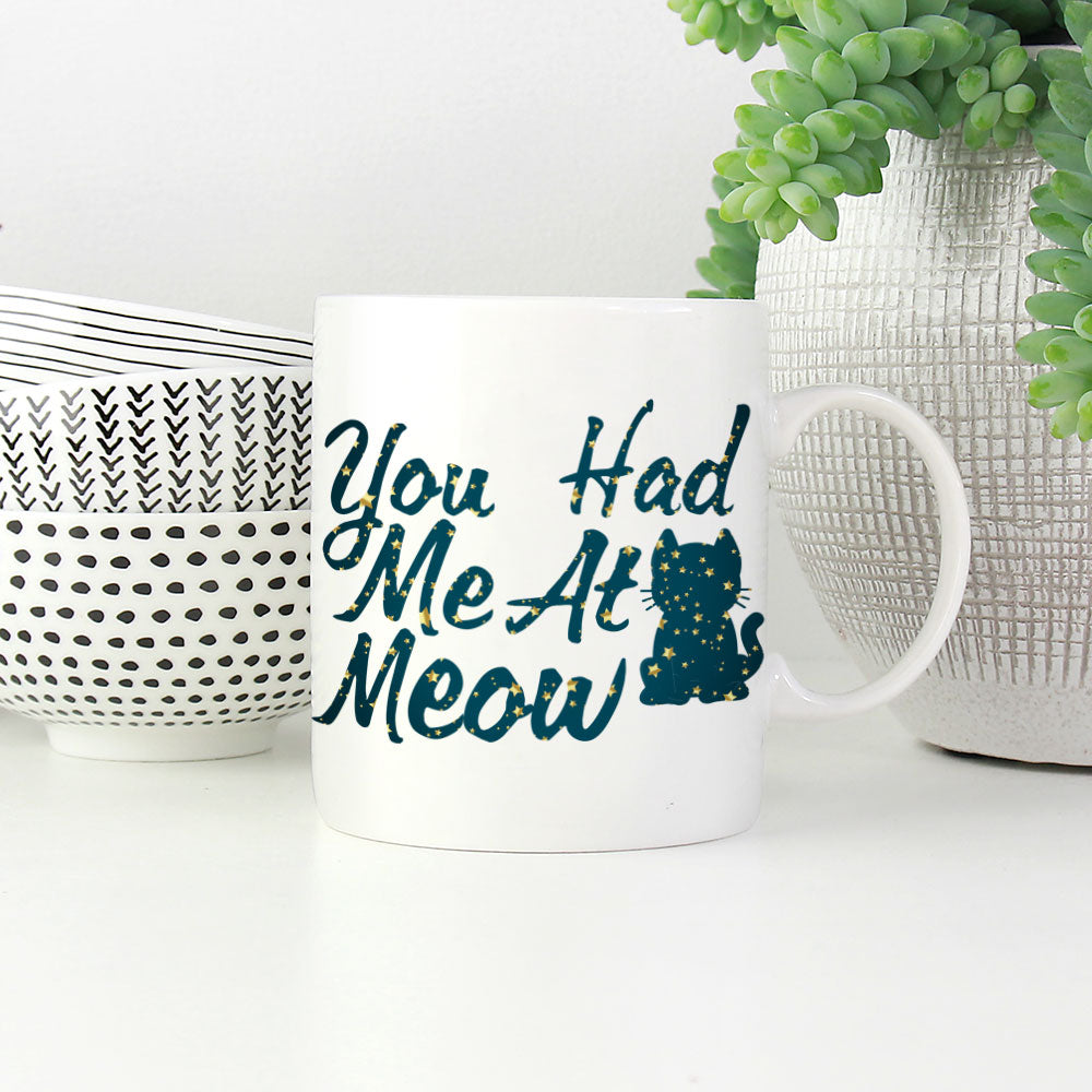 You Had Me At Meow With Kitten In Star Pattern Mug at $13.95 found at Personalizedpetlovergifts