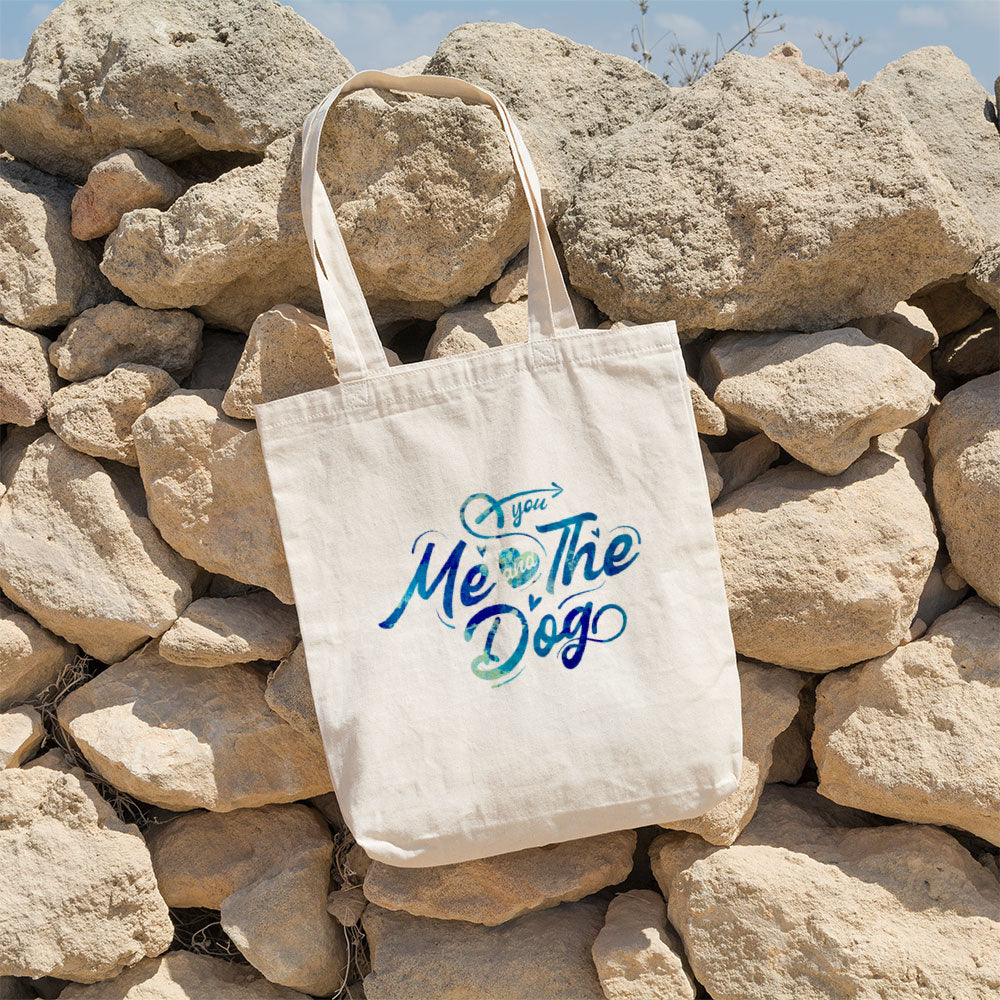 You Me And The Dog With Blue Paint Font Totes at $22.95 found at Personalizedpetlovergifts