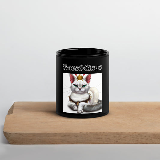 Black Glossy Mug with text White Queen Cat with a text "Paws&Claws" at $17.99 found at Personalizedpetlovergifts