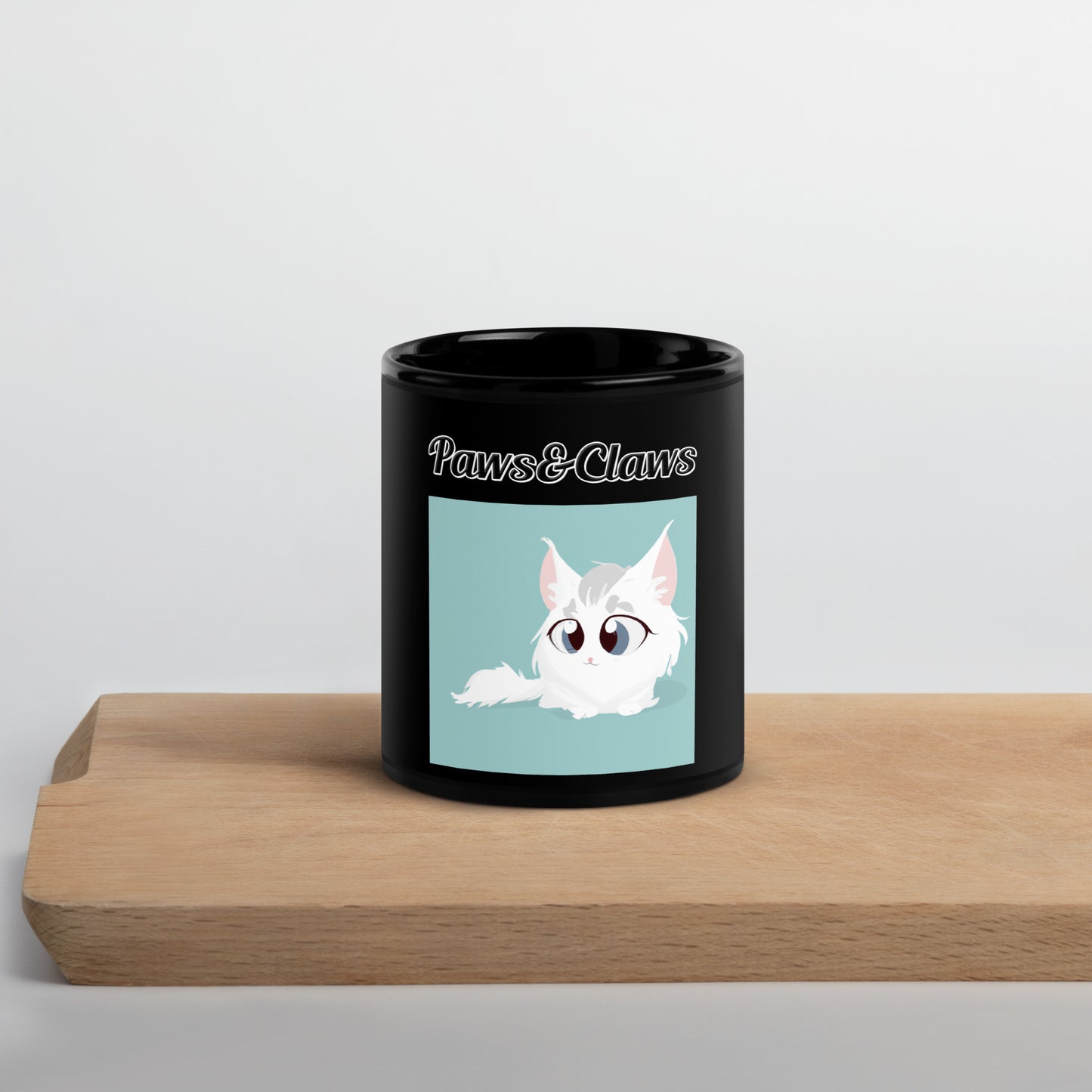 Black Glossy Mug with text White Furball Kitten with a text "Paws&Claws" at $17.99 found at Personalizedpetlovergifts