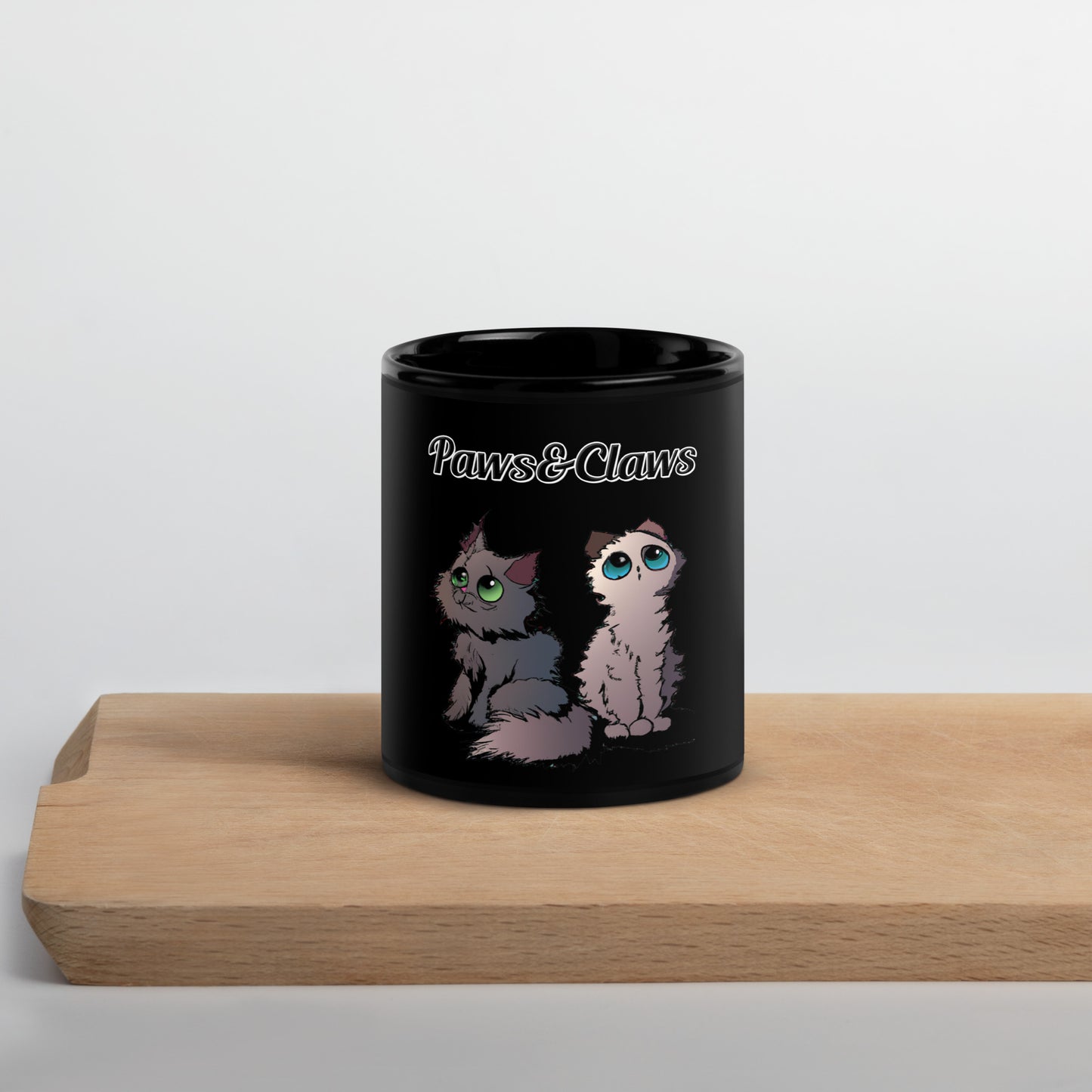 Black Glossy Mug with text Two Cute Kittens with a text "Paws&Claws" at $17.99 found at Personalizedpetlovergifts