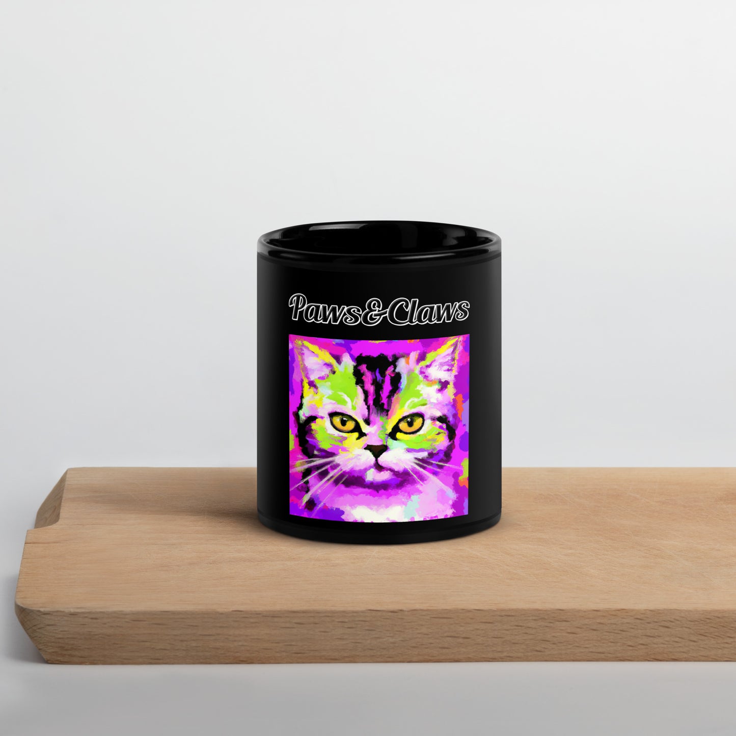 Black Glossy Mug with text Trippy Cat with a text "Paws&Claws" at $17.99 found at Personalizedpetlovergifts