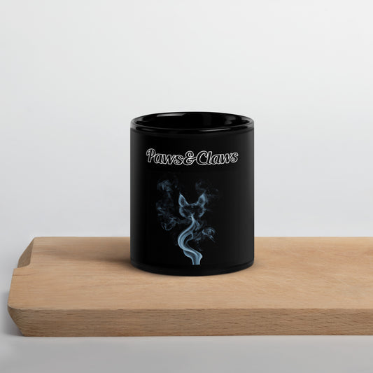 Black Glossy Mug with text Smoke Shaped like A Cat with a text "Paws&Claws" at $17.99 found at Personalizedpetlovergifts