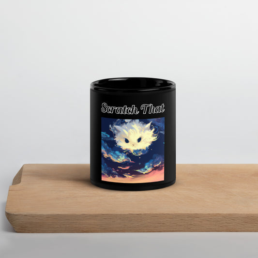 Black Glossy Mug with text White Kitten Cloud Painting with a text "Scratch That" at $17.99 found at Personalizedpetlovergifts