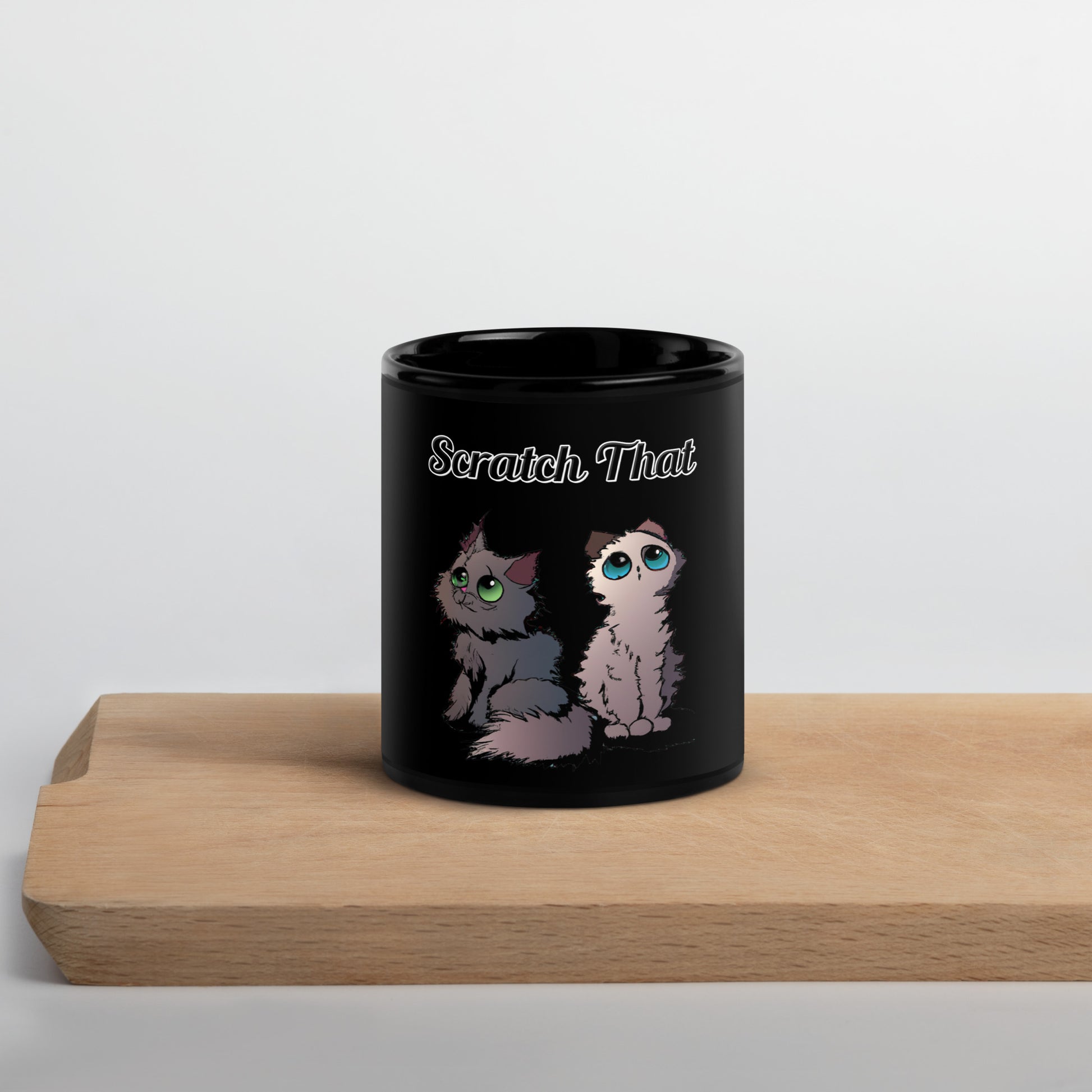 Black Glossy Mug with text Two Cute Kittens with a text "Scratch That" at $17.99 found at Personalizedpetlovergifts