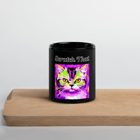 Black Glossy Mug with text Trippy Cat with a text "Scratch That" at $17.99 found at Personalizedpetlovergifts