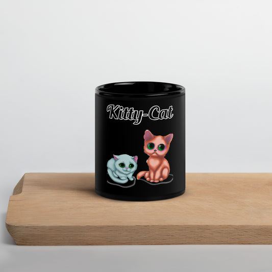 Black Glossy Mug with text Two Kittens Sitting with a text "Kitty-Cat" at $17.99 found at Personalizedpetlovergifts