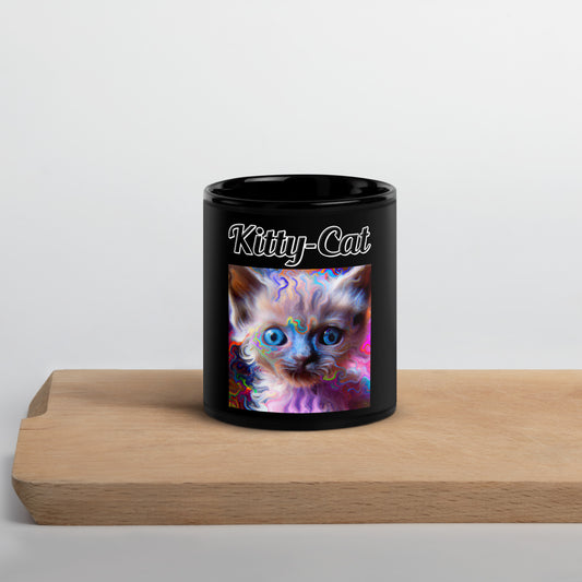 Black Glossy Mug with text Trippy Kitten with a text "Kitty-Cat" at $17.99 found at Personalizedpetlovergifts